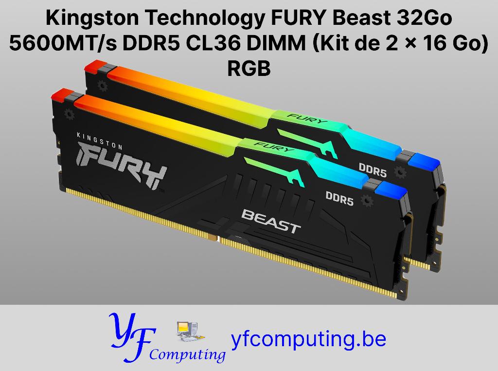 Kingston FURY Beast DDR5 32GB 5600MT/s (216GB) RGB, Computers en Software, RAM geheugen, 32 GB, Nieuw, Ophalen of Verzenden, Desktop