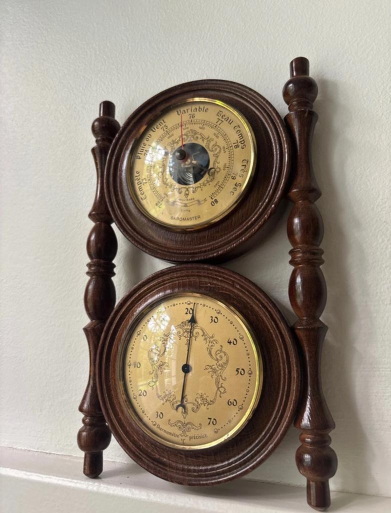 Houten retro barometer/thermometer – Werkend, Ophalen of Verzenden, Gebruikt, Weerstation