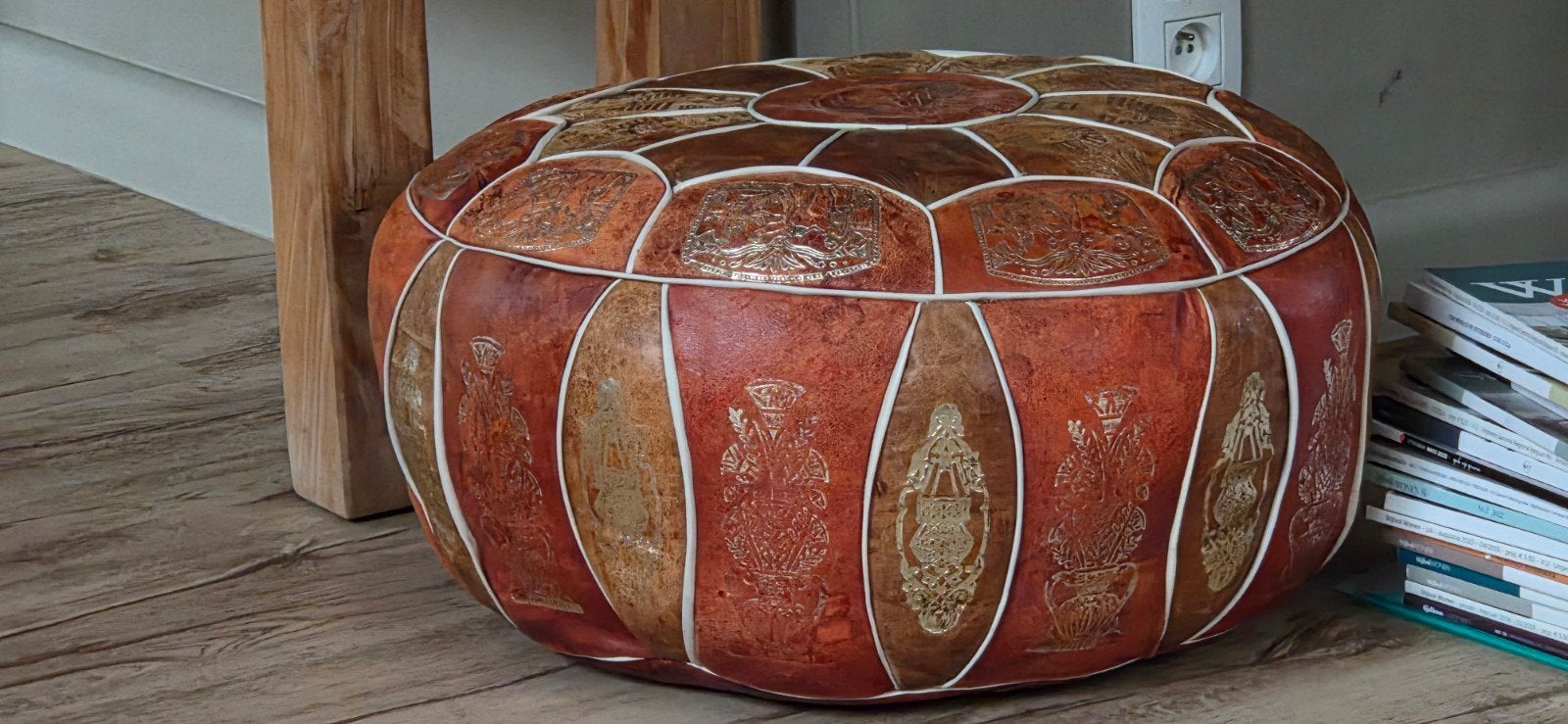 vintage lederen poef/boho-style, Ophalen