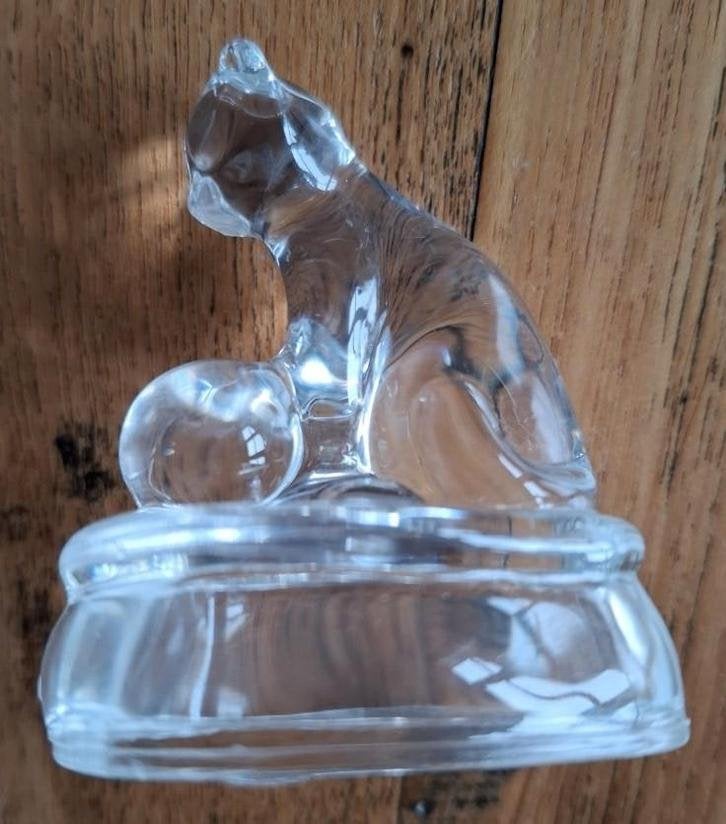 Vintage kristallen poes met bal beeldje, Ophalen of Verzenden