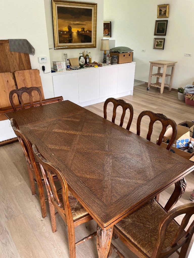 Tafel met 6 stoelen antiek eik, Antiek en Kunst, Ophalen