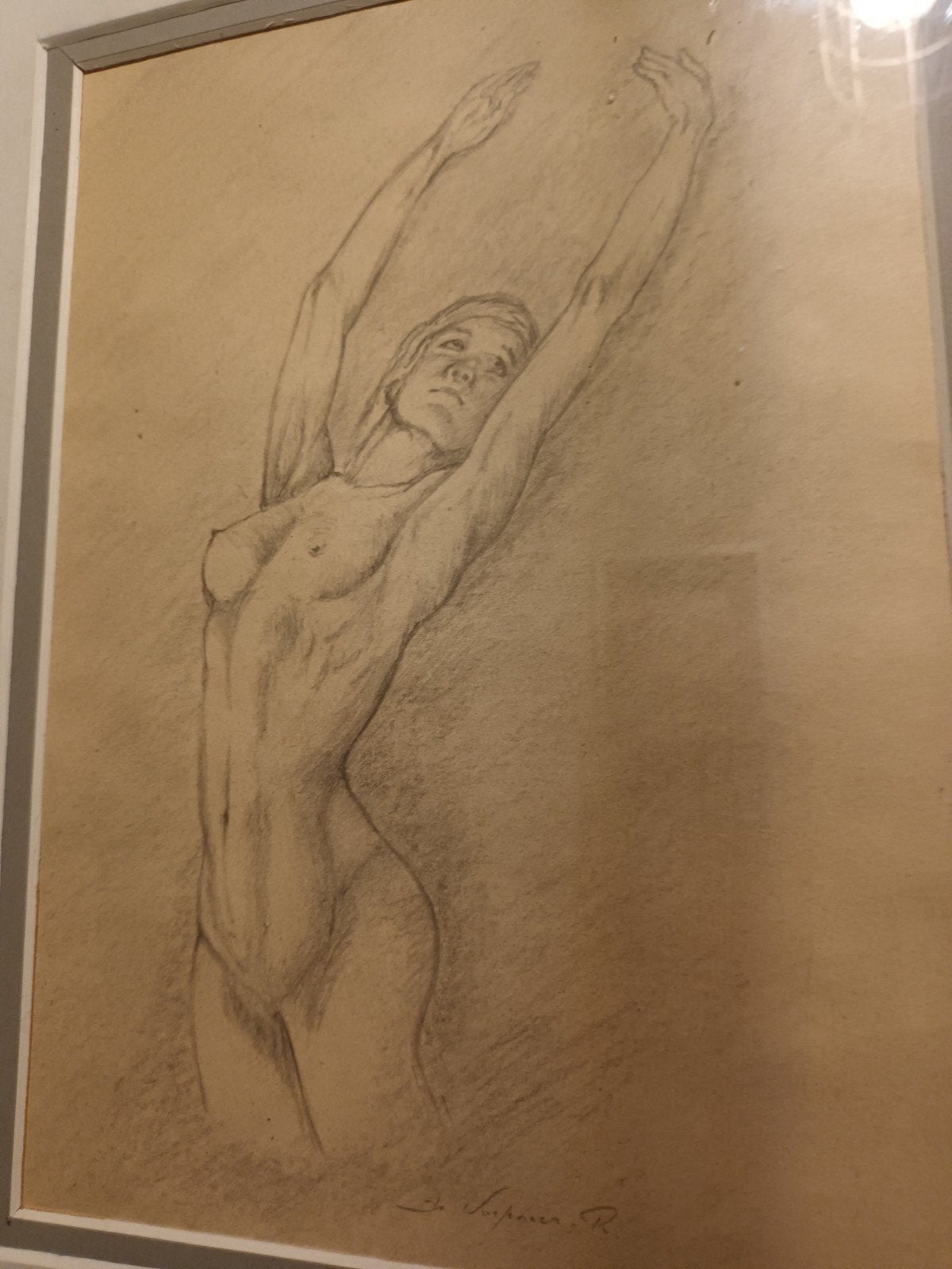 Dynamische potloodtekening van vrouwelijk naakt, Enlèvement ou Envoi, Dessin au crayon