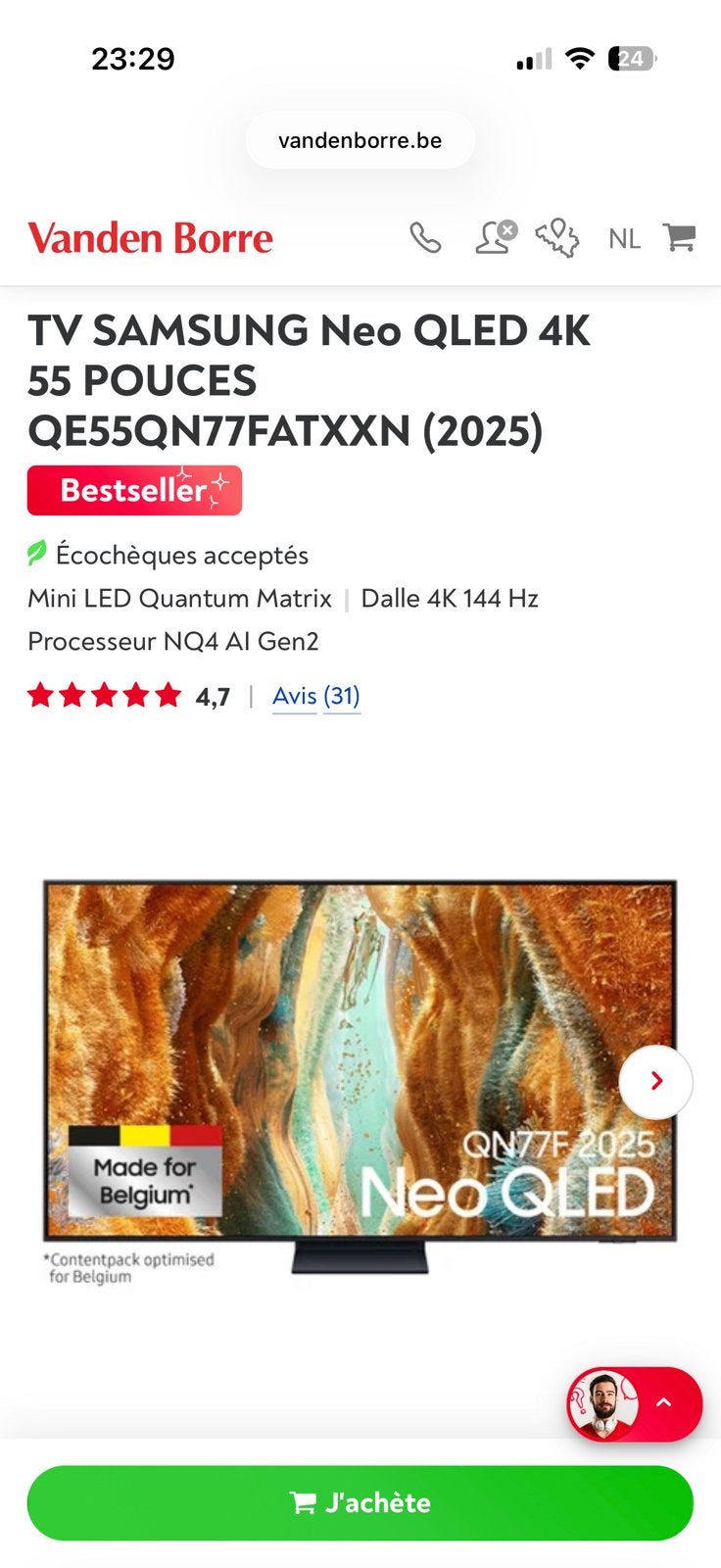 Samsung QLED 55’’ QE55QN77FATXXN, Audio, Tv en Foto, Televisies, Ophalen, QLED, Nieuw, 120 Hz