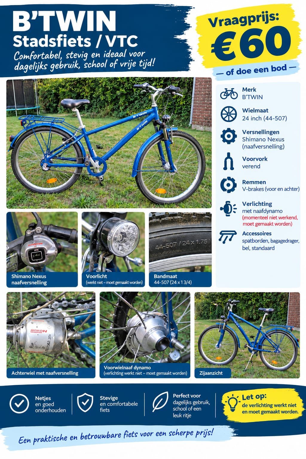 Fiets Jongens Blauw 24 inch, Ophalen, Gebruikt, 20 inch of meer