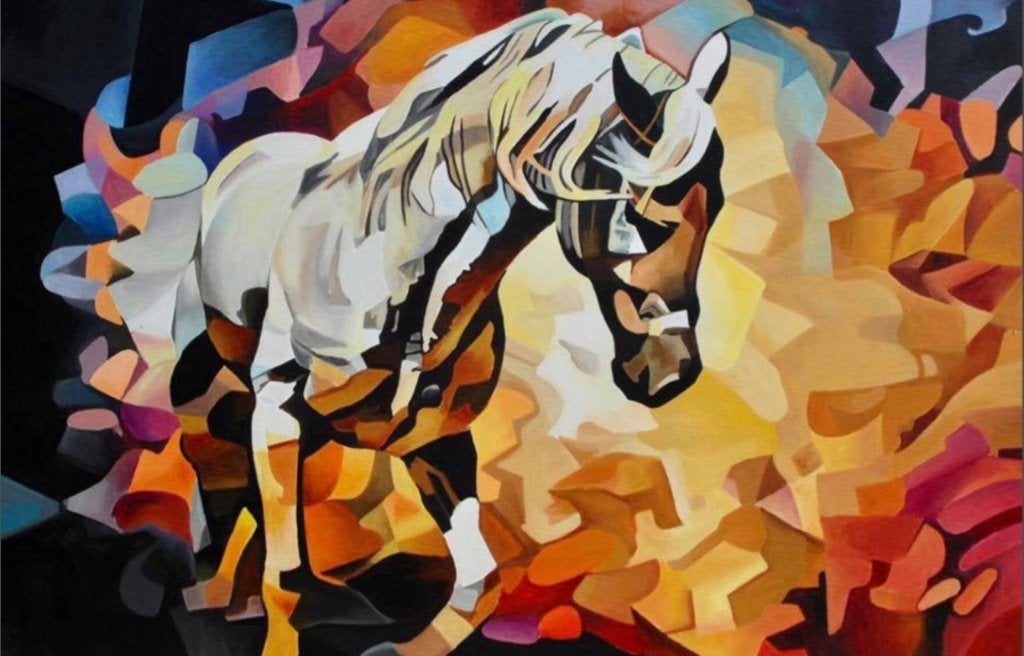 Schilderij van paard, Antiek en Kunst, Kunst | Schilderijen | Modern, Ophalen, Acrylverf, Dieren, Gesigneerd