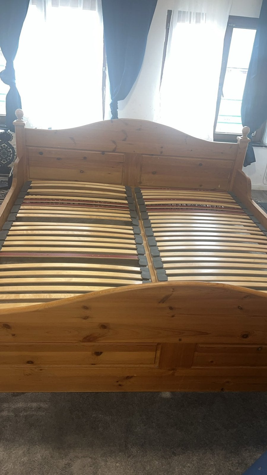 Lit double en bois massif avec sommier à lattes – Bon état, Huis en Inrichting, Slaapkamer | Bedden, Zo goed als nieuw, 200 cm