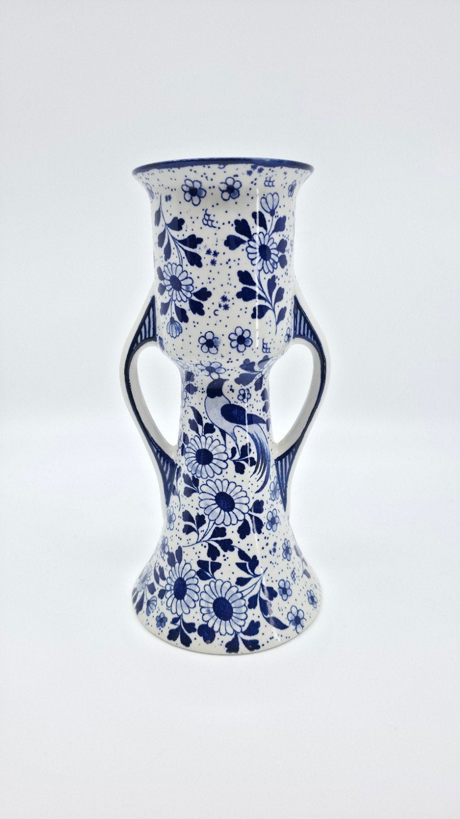 Vintage handgeschilderde witte en blauwe vaas, Antiek en Kunst, Ophalen of Verzenden