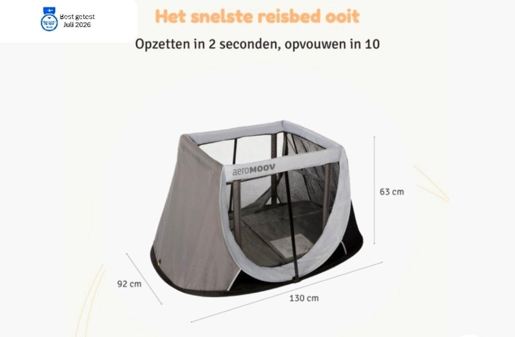 AeroMoov reisbed + zonnescherm + muggennet + beschermhoes, Enfants & Bébés, Berceaux & Lits, Enlèvement, Comme neuf, Lit de voyage