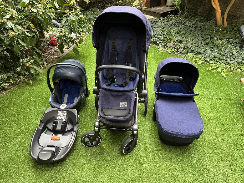 Cybex Priam buggy set donkerblauw met maxi-cosi en isofix, Ophalen, Gebruikt, Overige merken, Regenhoes