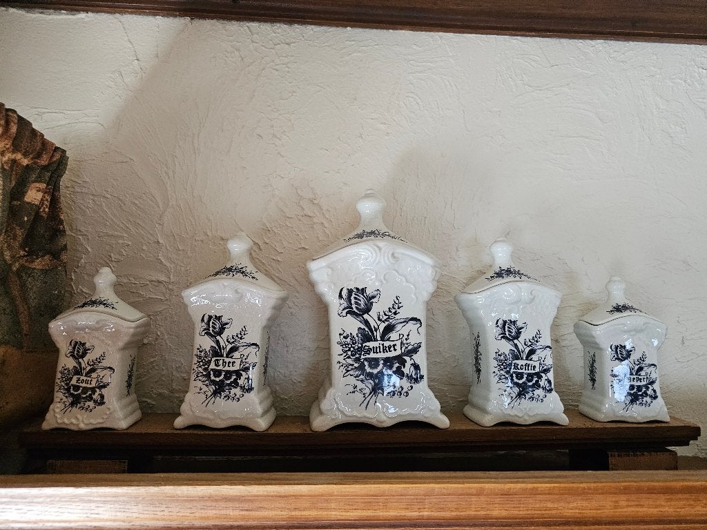 Set van 5 Delfts Blauwe voorraadpotten, Antiek en Kunst, Ophalen