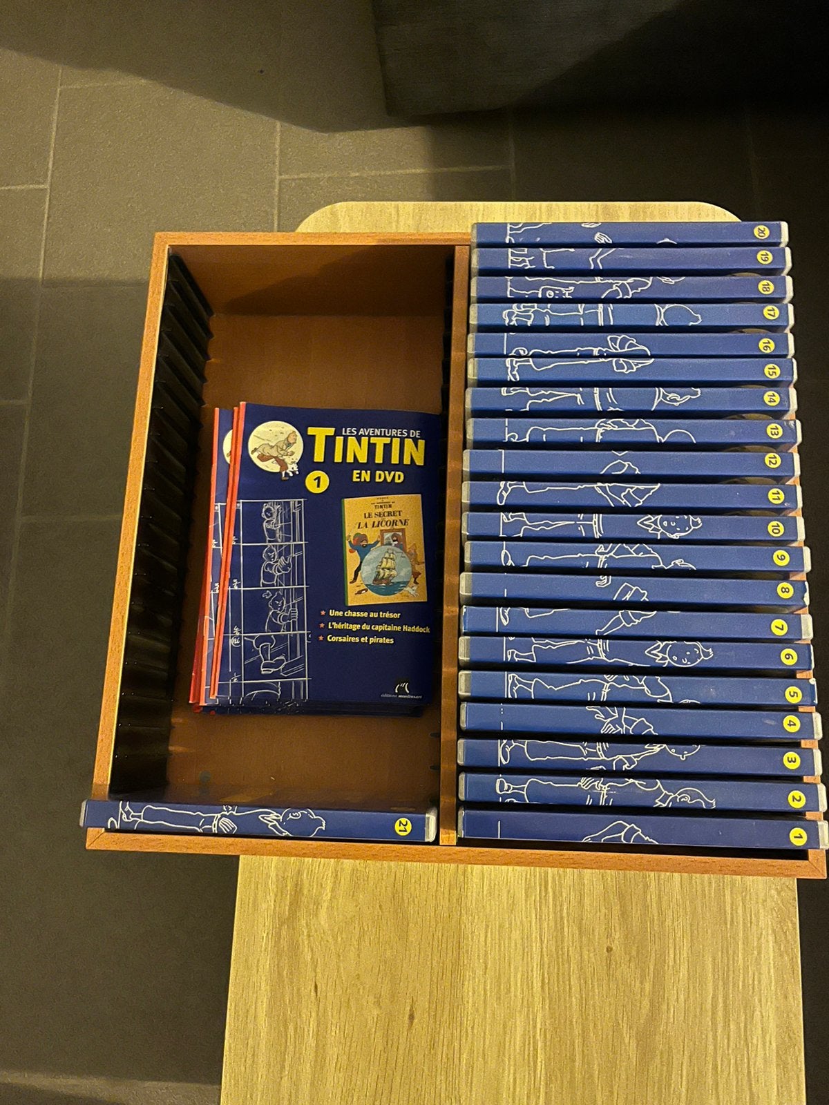 Tintin 21 dvd collectie [FR] + boekjes, Ophalen, Zo goed als nieuw