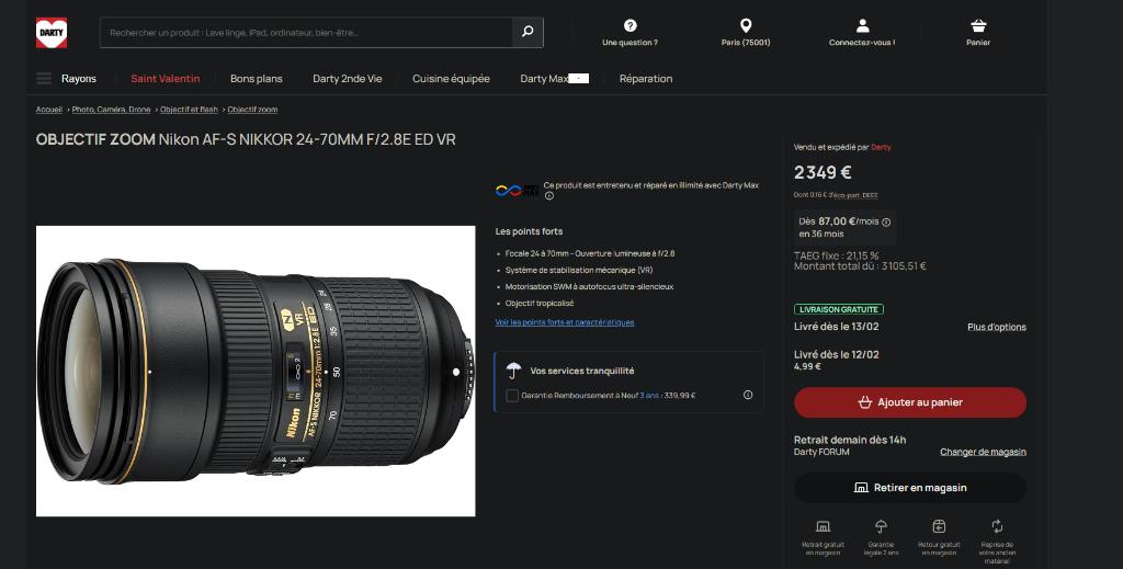 AF-S NIKKOR 24-70 mm f/2.8E ED VR PRO-objectief, Ophalen, Gebruikt