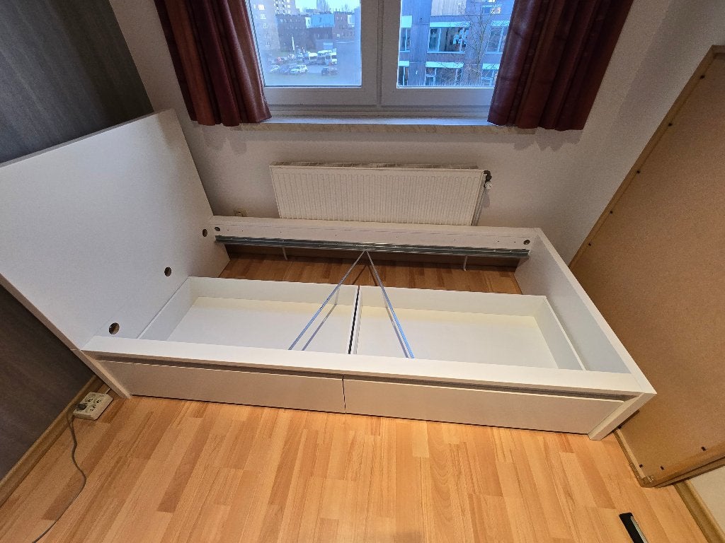 Eenpersoonsbed met laden, lattenbodem en matras nieuw, Huis en Inrichting, Ophalen, 90 cm, Eenpersoons, Wit