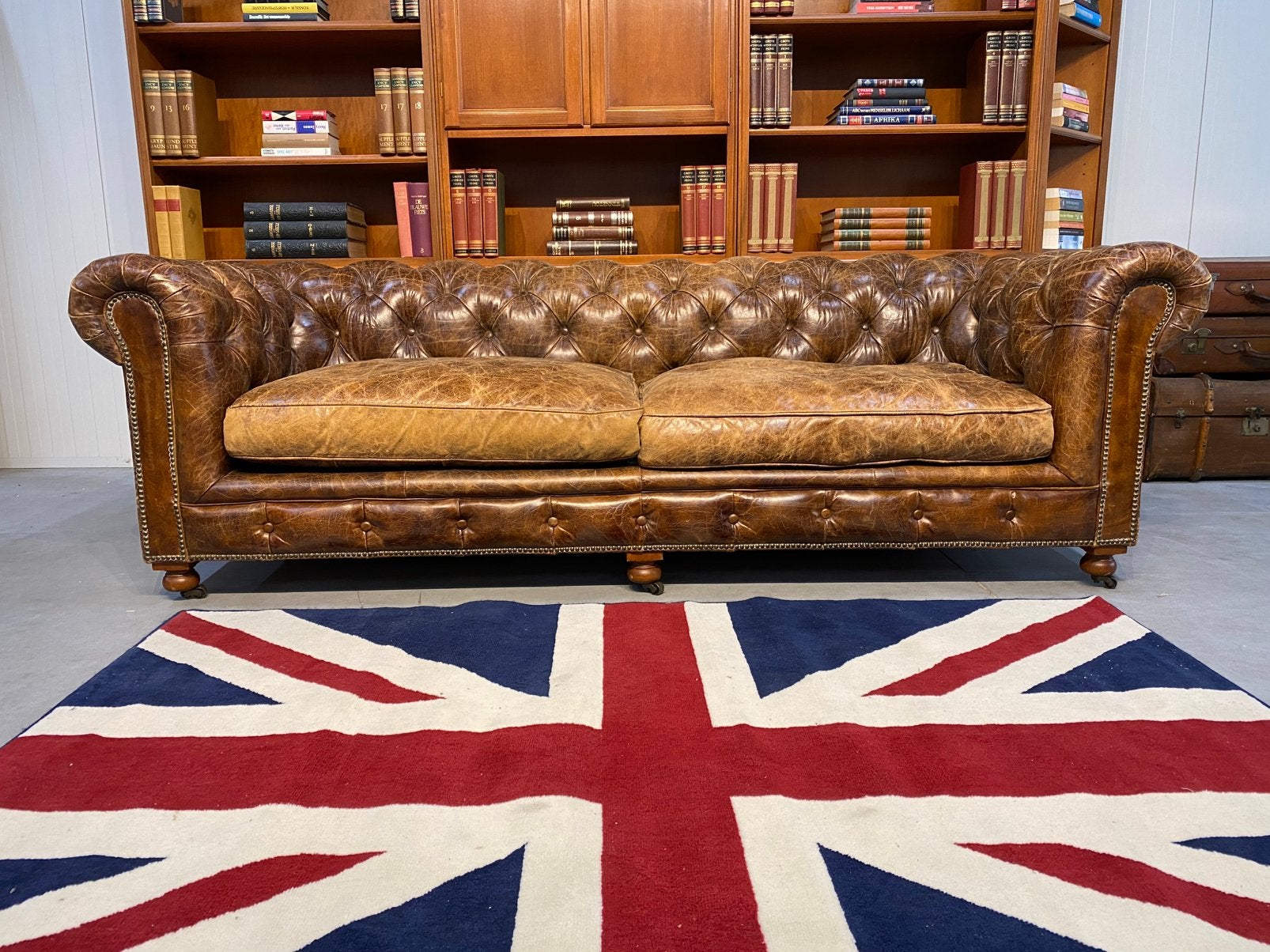 Stoere Chesterfield zetel vintage sigaren cognac, Ophalen, Zo goed als nieuw, Leer