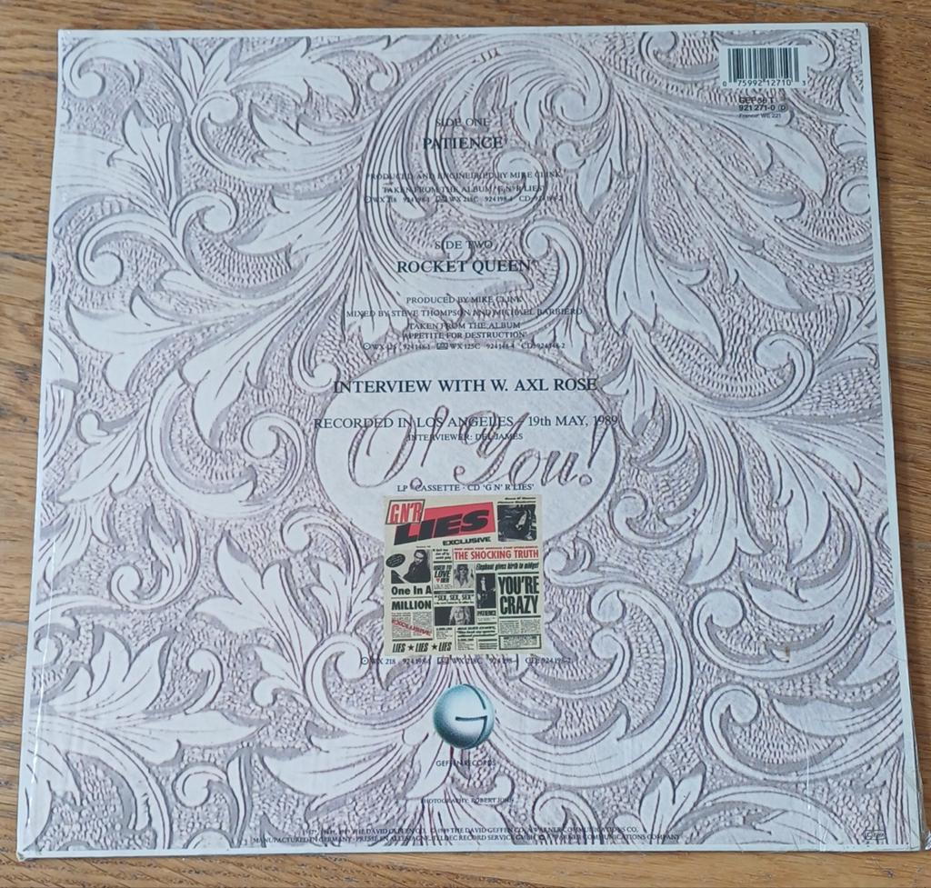 Vinyle 12" Guns N Roses Ed 1989 Patience Rocket Queen, Enlèvement ou Envoi