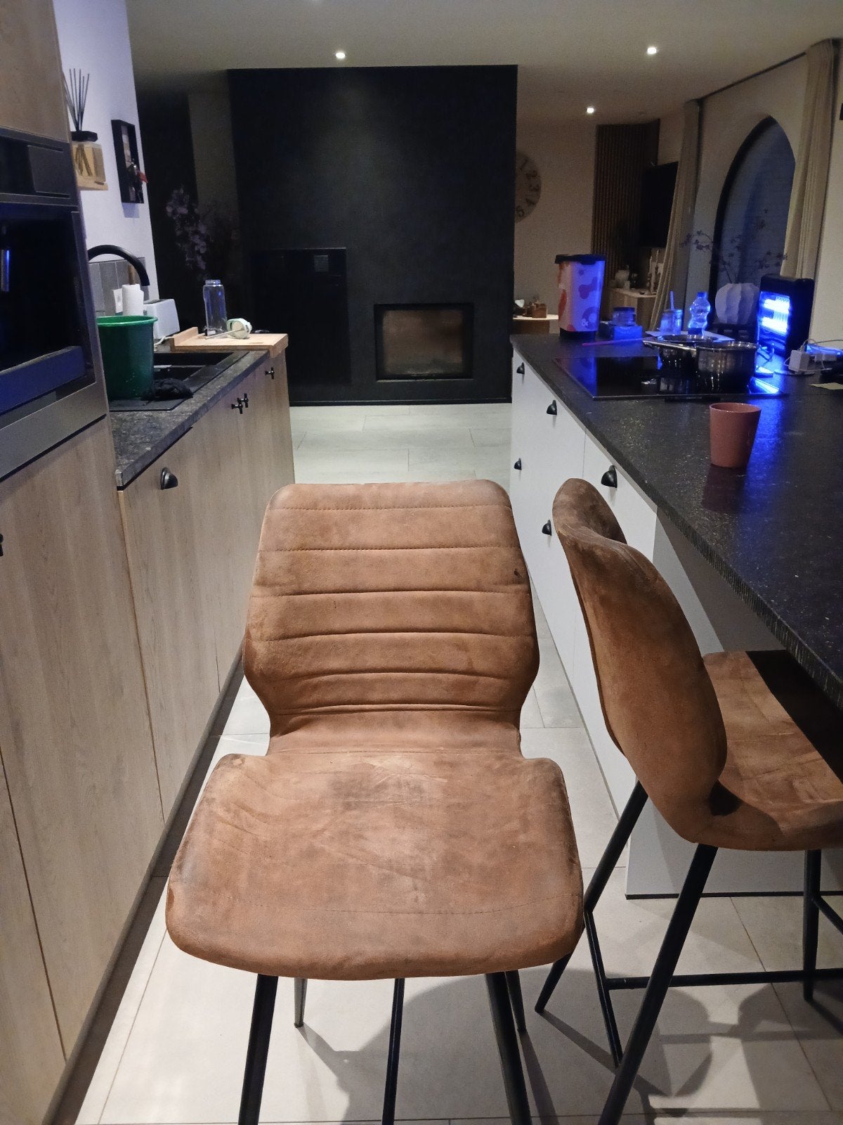 5 Mooie cognac barkrukken – industriële look, Maison & Meubles, Chaises, Comme neuf, Enlèvement, Cinq, Six Chaises ou plus, Tissus