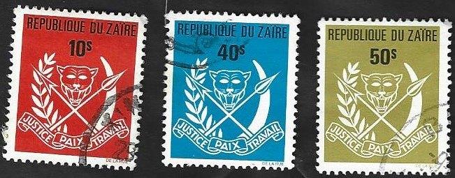 3 Postzegels Zaïre 1972 Wapenschilden Mobutu, Postzegels en Munten, Postzegels | Afrika, Gestempeld, Overige landen, Ophalen of Verzenden