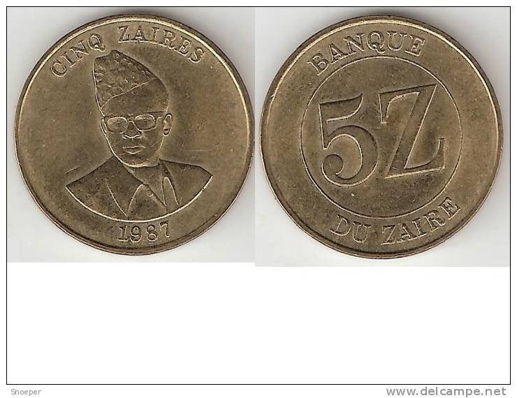 zaire 5 zaire 1987 km 14 xf+, Postzegels en Munten, Munten | Afrika, Verzenden, Overige landen, Losse munt