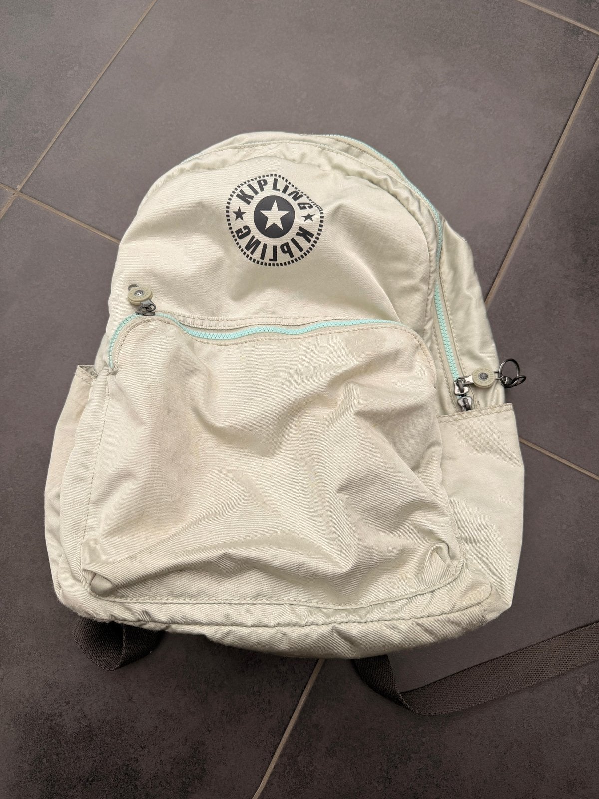 Mooie Kipling rugzak – Lichtgrijs / Off-white, Ophalen, Gebruikt, Kipling