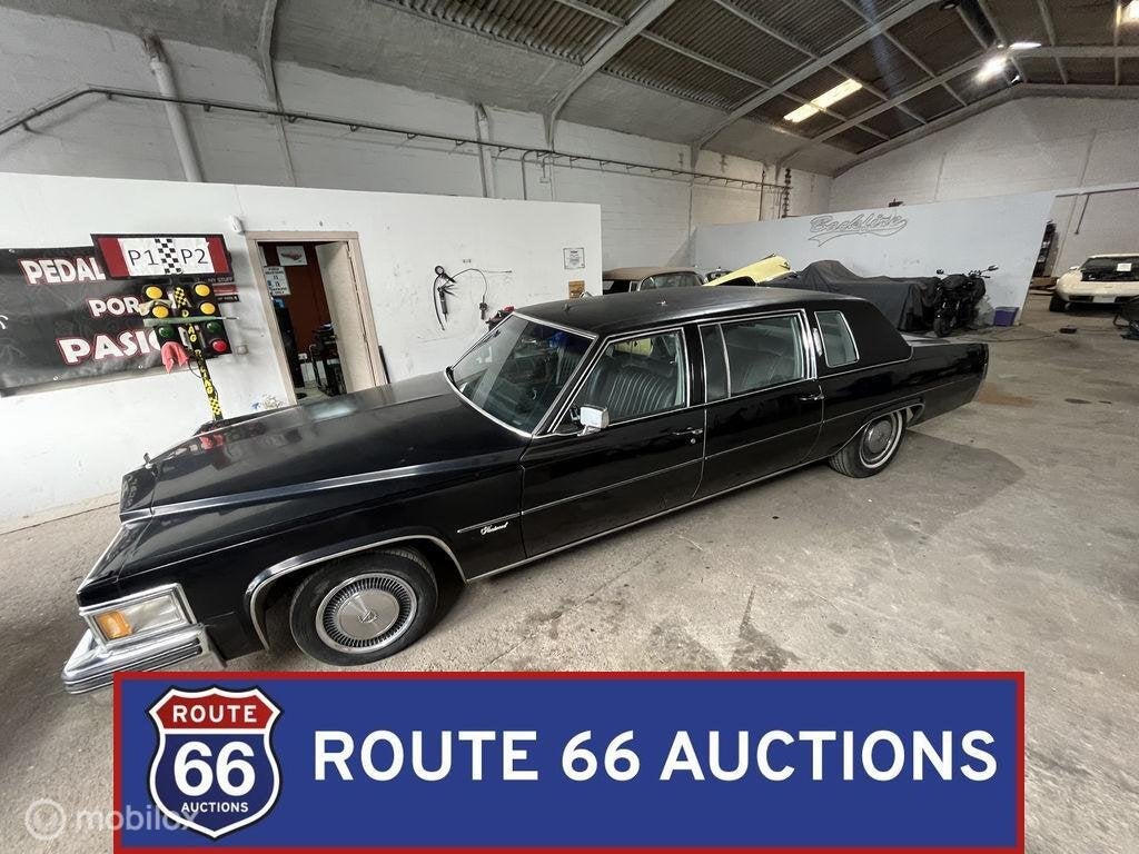 Cadillac Fleetwood Limousine | 1978 | Route 66 Auctions, Auto's, Cadillac, Zwart, Bedrijf, Handgeschakeld