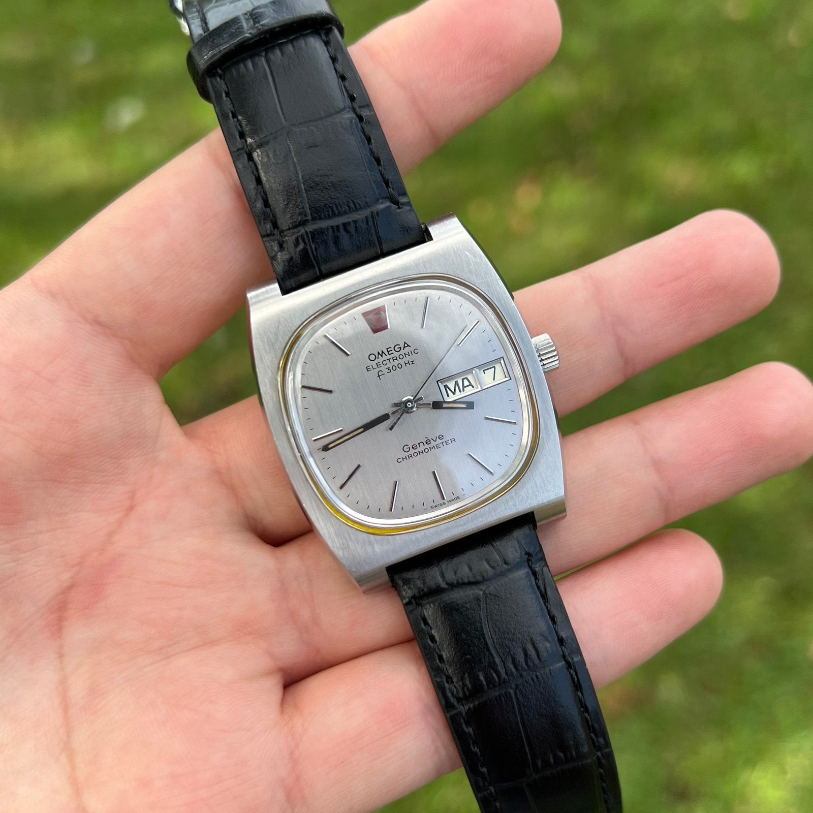 Omega Electronic F300hz, Montre-bracelet, Enlèvement ou Envoi, Cuir, Acier