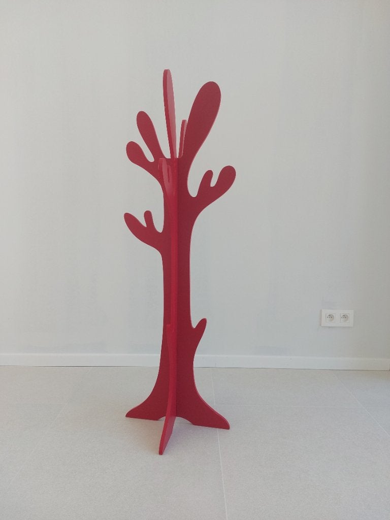 Porte-manteau sur pied, rouge, en bois, en forme d'arbre, Maison & Meubles, Comme neuf, Enlèvement, 100 à 150 cm, Bois