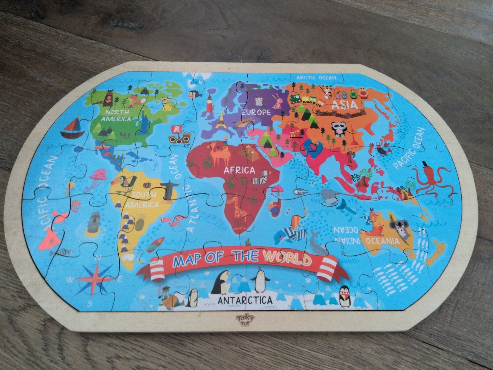 houten legpuzzel wereldkaart 36 stukjes, Ophalen, 2 tot 4 jaar, 10 tot 50 stukjes, Zo goed als nieuw