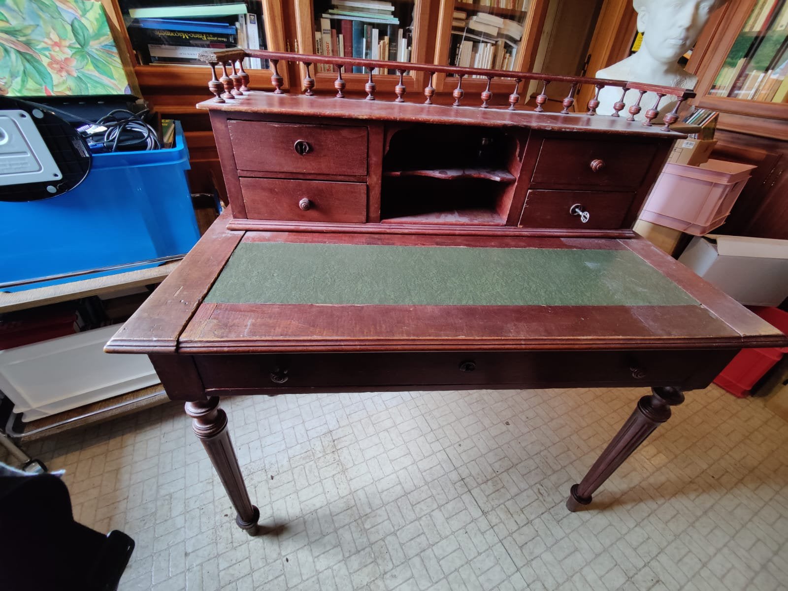 Bureau de pente ou d'écriture à gradin, Classique, Utilisé, Avec tiroirs, Bois