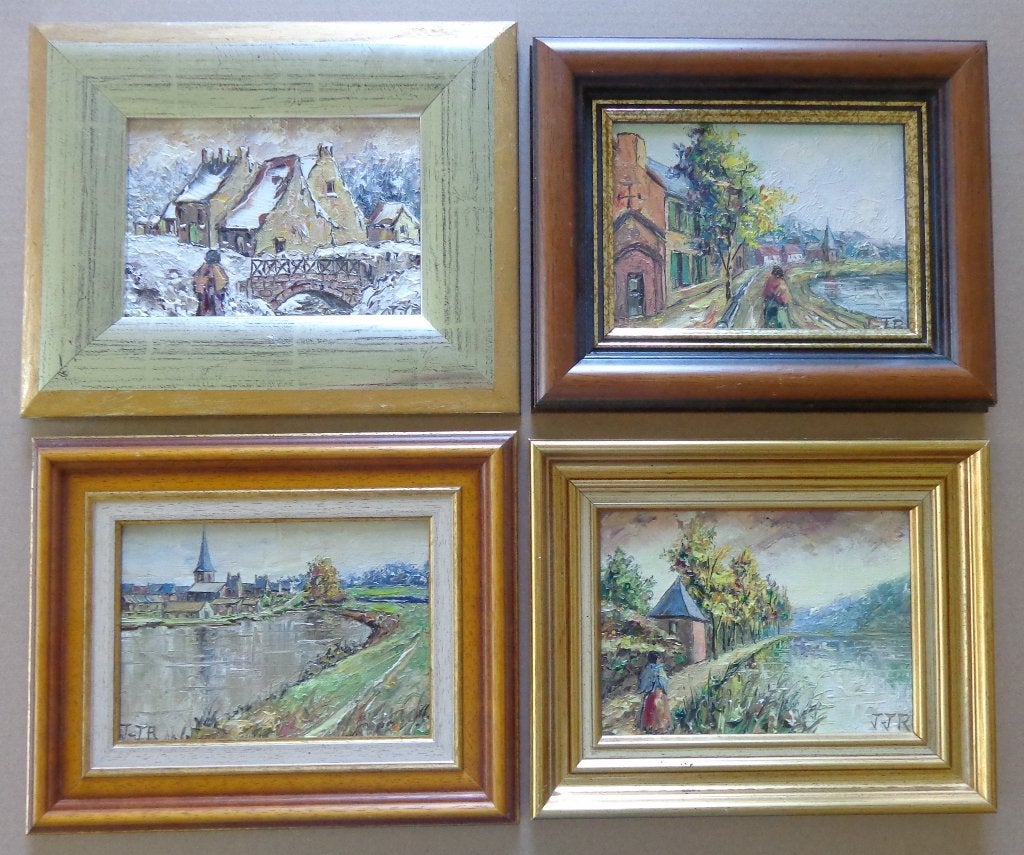 JEAN-JACQUES ROUSSEAU / 4 STUKS / OLIEVERF / 20x25cm / KADER, Ophalen of Verzenden, Olieverf, Doek