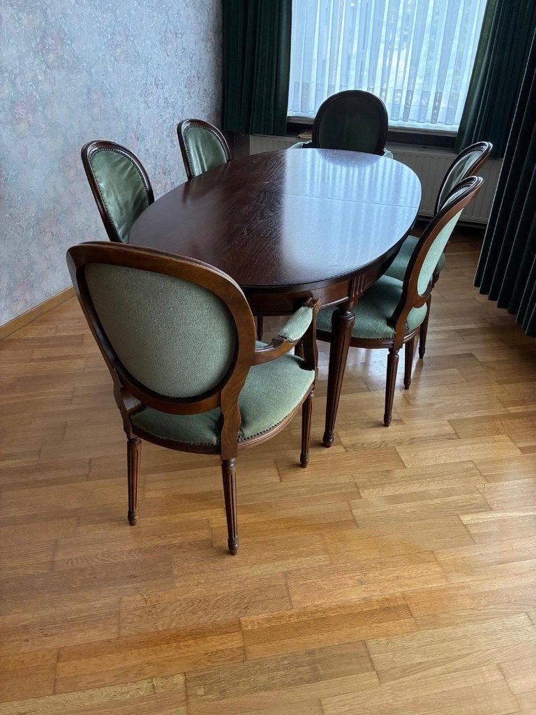 houten tafel icl 6 stoelen, Cerisier, Enlèvement, Utilisé, 50 à 100 cm