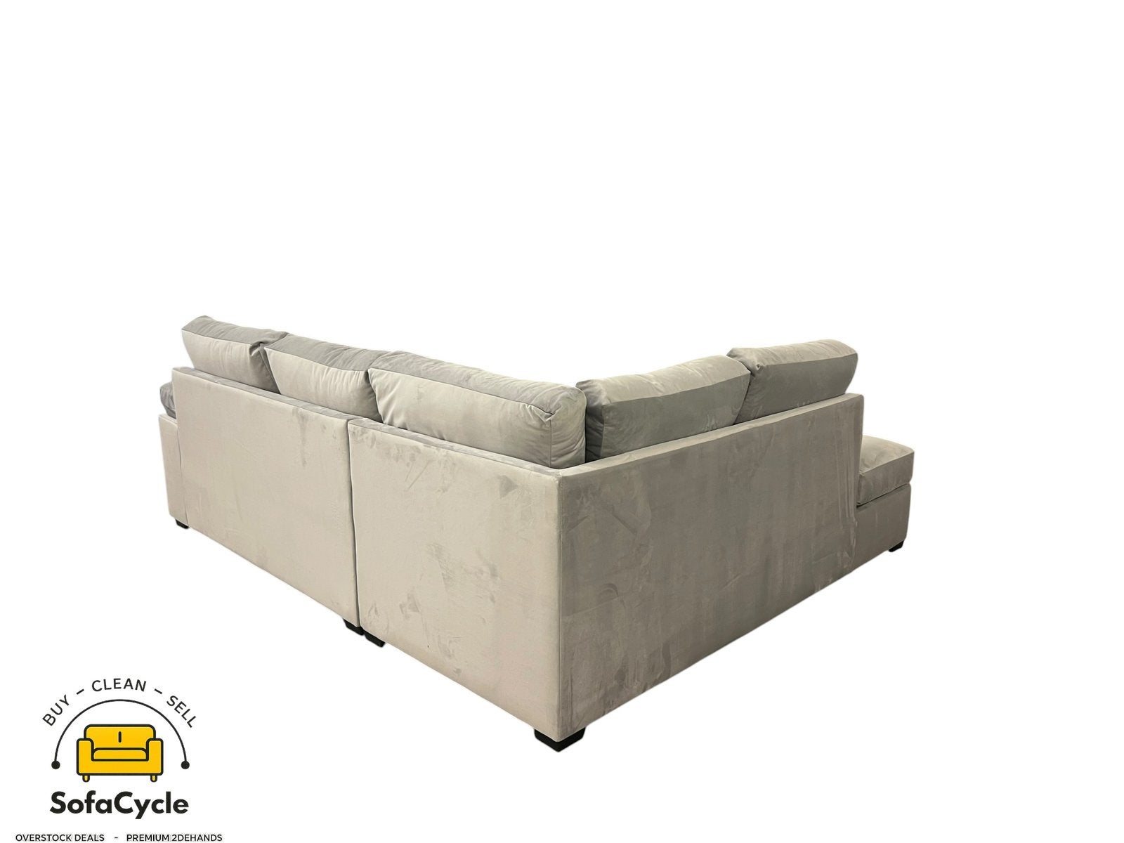 Fauteuil d'angle en velours gris clair, angle L — overstock, Neuf, Enlèvement ou Envoi, SofaCycle, Info@sofacycle.be