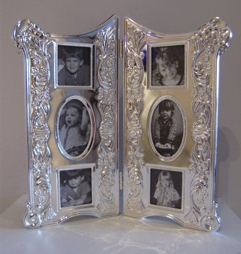 Verzilverde fotokader voor 6 kleine foto's, Audio, Tv en Foto, Fotografie | Fotolijsten, Ophalen, Sierrand, Zilver, Zilver