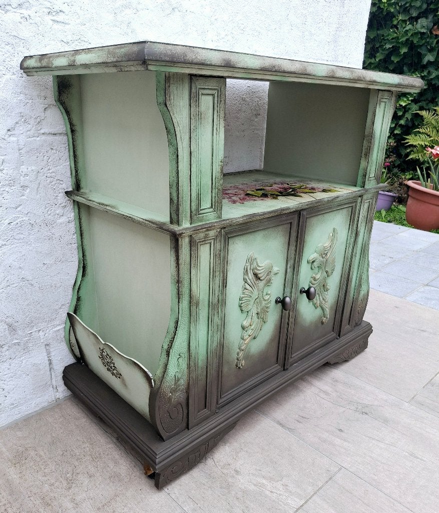 Vintage boho kastje TV meubel / Plantenkast / Bijzettafel, Ophalen, Gebruikt