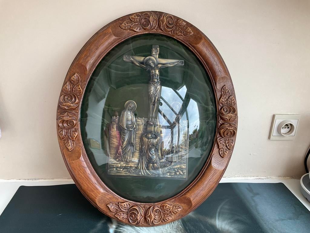Religieus brons/houten kunstwerk, Antiek en Kunst, Antiek | Religieuze voorwerpen, Ophalen