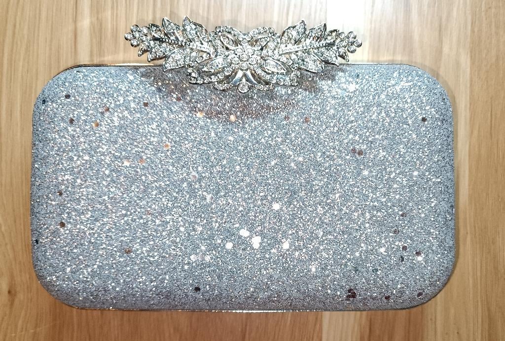 Pochette de luxe à paillettes argentée — sac à main gala, Enlèvement ou Envoi, Neuf, Gris, Sac à main