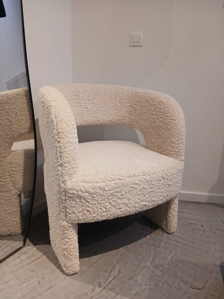 Fauteuil/fauteuil - Schaap — Ecru, Huis en Inrichting, Fauteuils, Zo goed als nieuw, Stof, 50 tot 75 cm, Ophalen