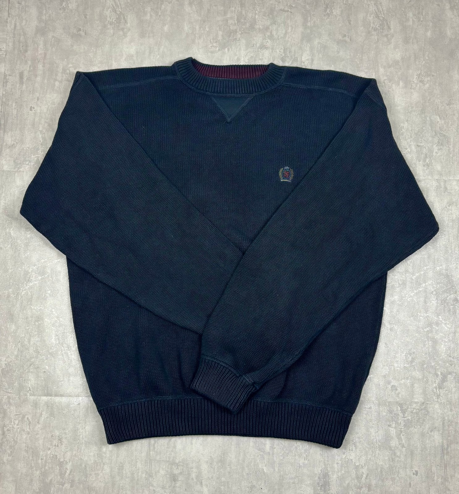 Pull Tommy Hilfiger bleu marine taille XL, Ophalen of Verzenden, Gedragen, Maat 56/58 (XL), Blauw