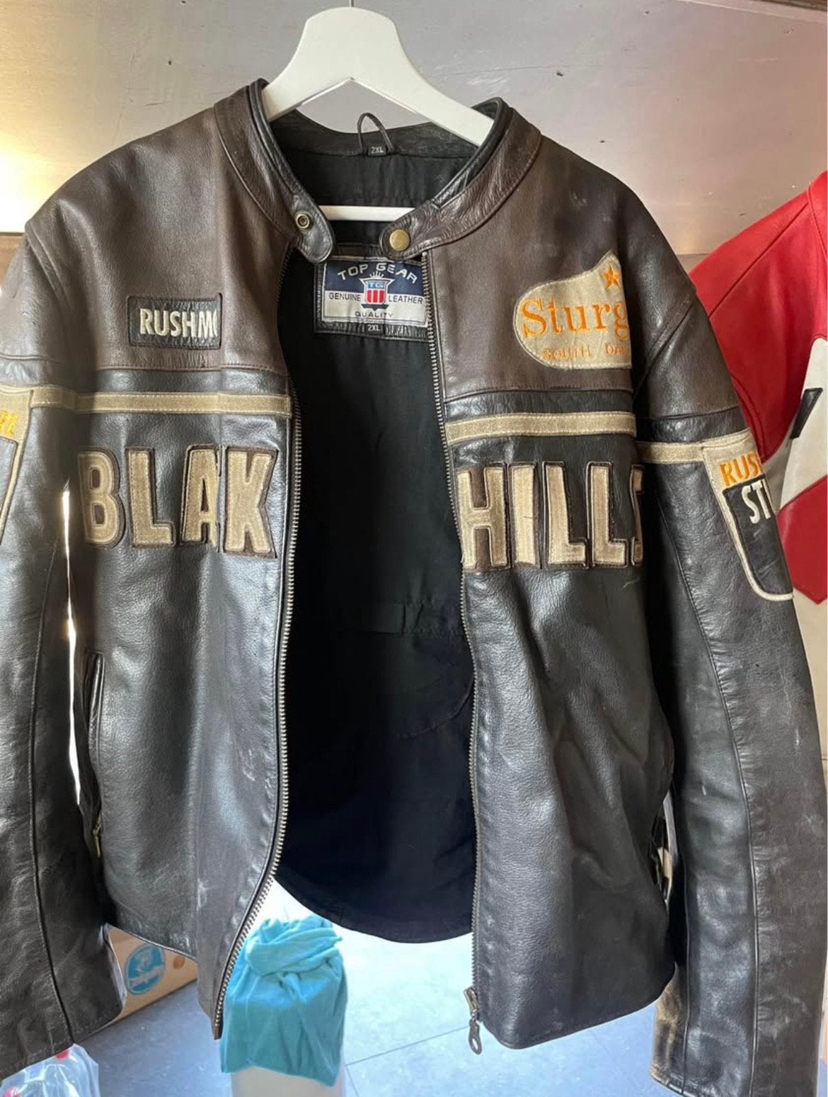 Lederen motor jas sturgis, Motoren, Ophalen, Tweedehands