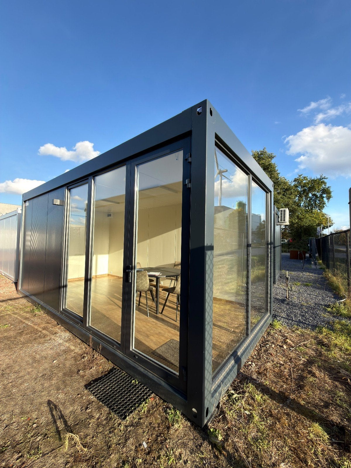 Unité de bureau modulaire 3x6 m - Anthracite - Climatisation, Enlèvement