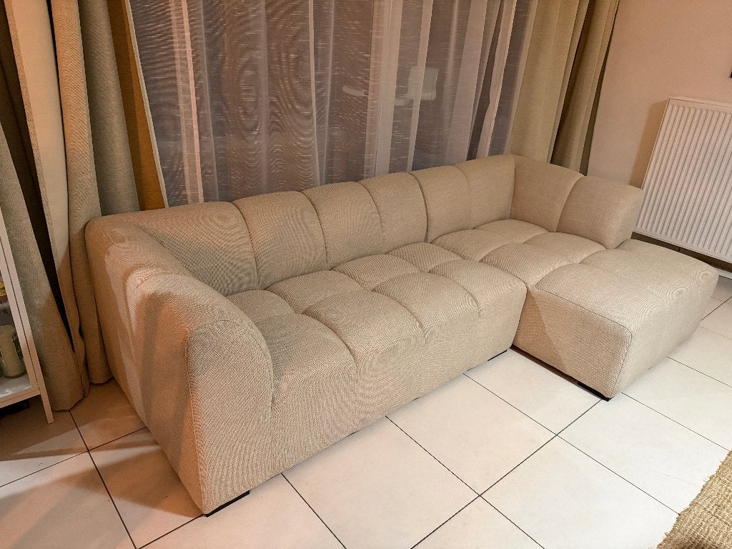 Beige zetel, Maison & Meubles, Canapés | Salons, Banc d'angle, 200 à 250 cm, Enlèvement, Utilisé