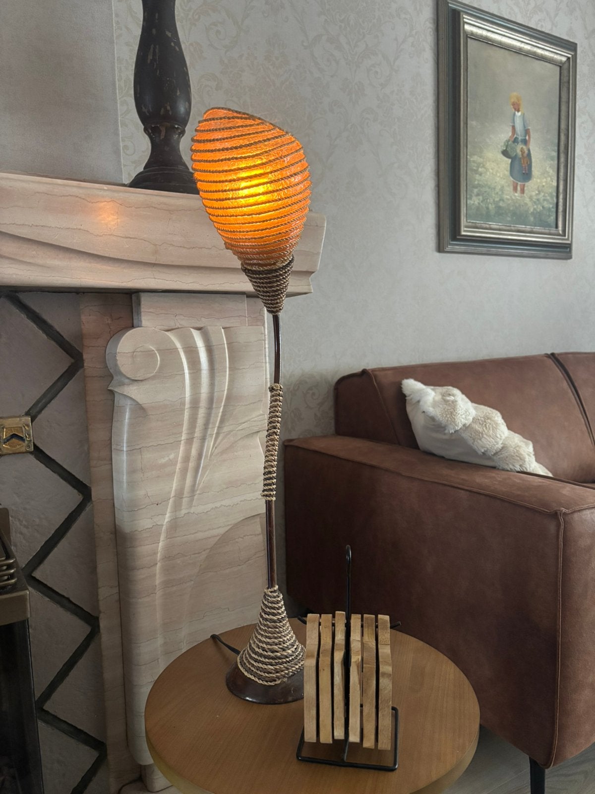 Mooie Vintage staanlamp, Ophalen, Gebruikt, E14 (klein), Natuurlijk materiaal