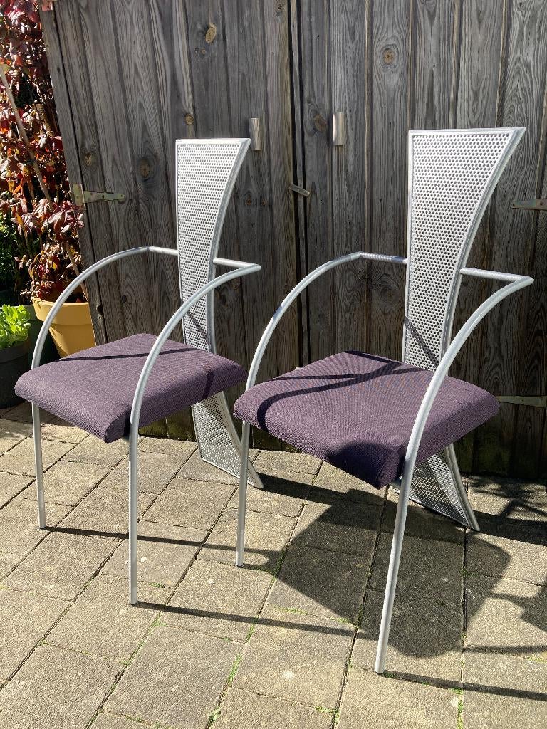 Vintage postmoderne metalen stoelen, Maison & Meubles, Chaises, Tissus, Autres couleurs, Postmodern, Deux