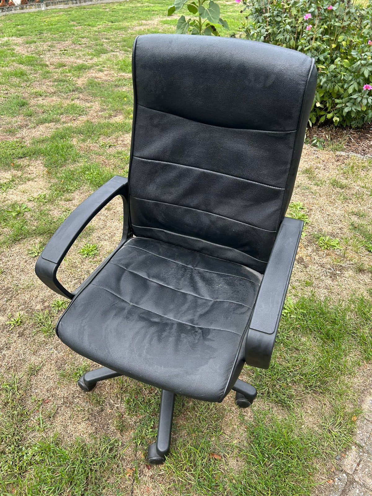 Zwarte leren bureaustoel, Maison & Meubles, Chaises de bureau, Enlèvement, Comme neuf, Chaise de bureau