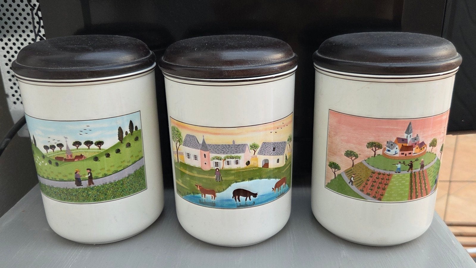 set de pots de rangement Villeroy & Boch porcelaine et bois, Maison & Meubles, Enlèvement, Bois, Villeroy & Boch