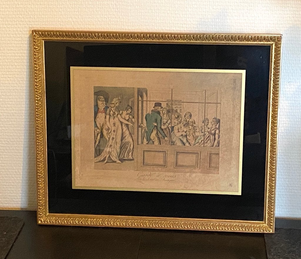 19e-eeuwse prent 1805 ingelijst en onder glas, Antiek en Kunst, Dagelijks leven, Ingelijst, 1800 - 1899, Ophalen of Verzenden