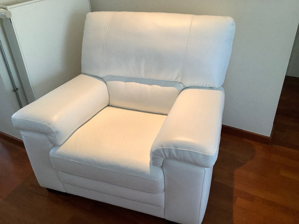 Fauteuil en cuir blanc véritable (1 place) - Style italien, 75 à 100 cm, Comme neuf, Enlèvement, Cuir