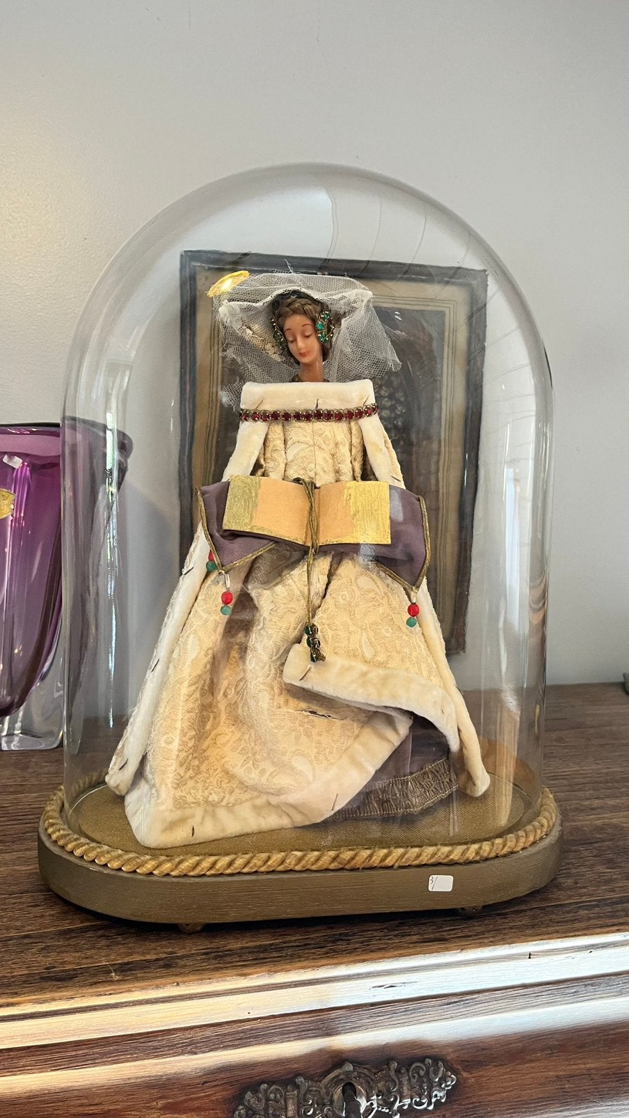 Antieke Wassen Madonna Maria onder Ovale Glazen Stolp ca1900, Huis en Inrichting, Woonaccessoires | Stolpen, Ophalen, Gebruikt