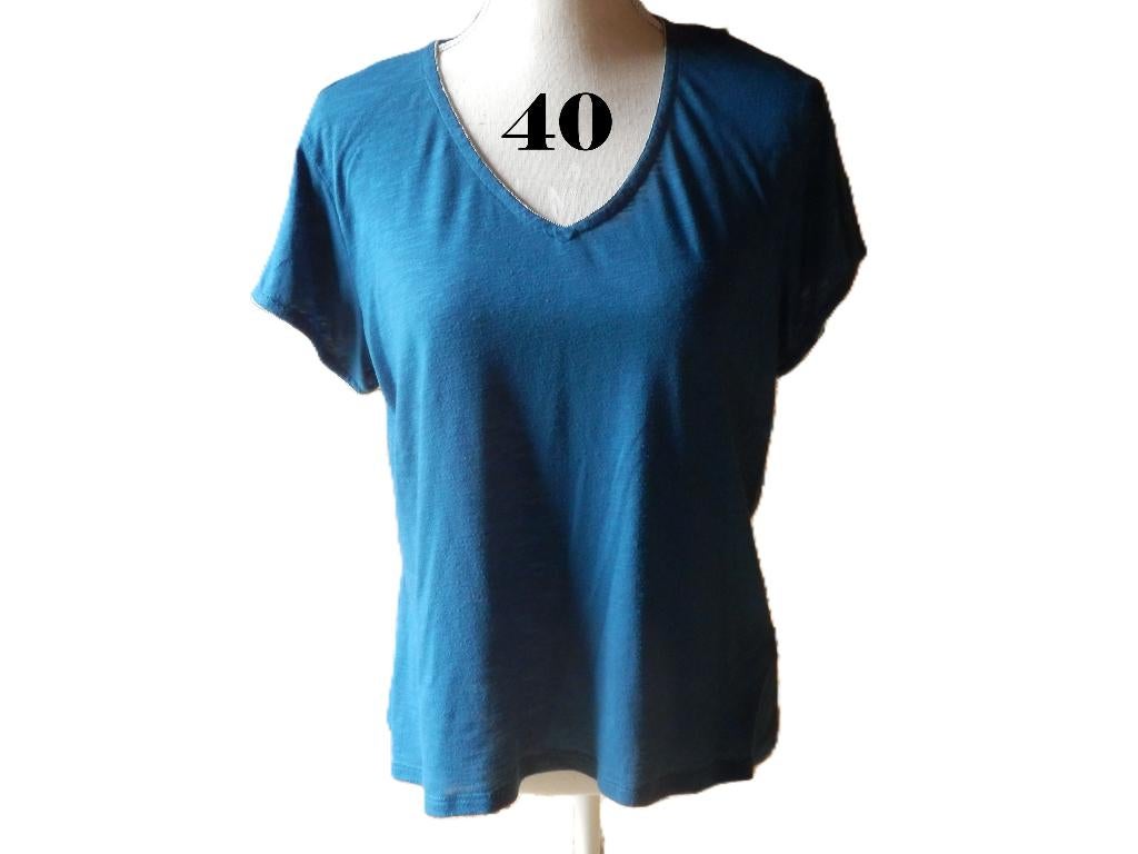 (84) - tee shirt femme t.L bleu vert - cache cache -, Blauw, Ophalen of Verzenden, Korte mouw, Gedragen