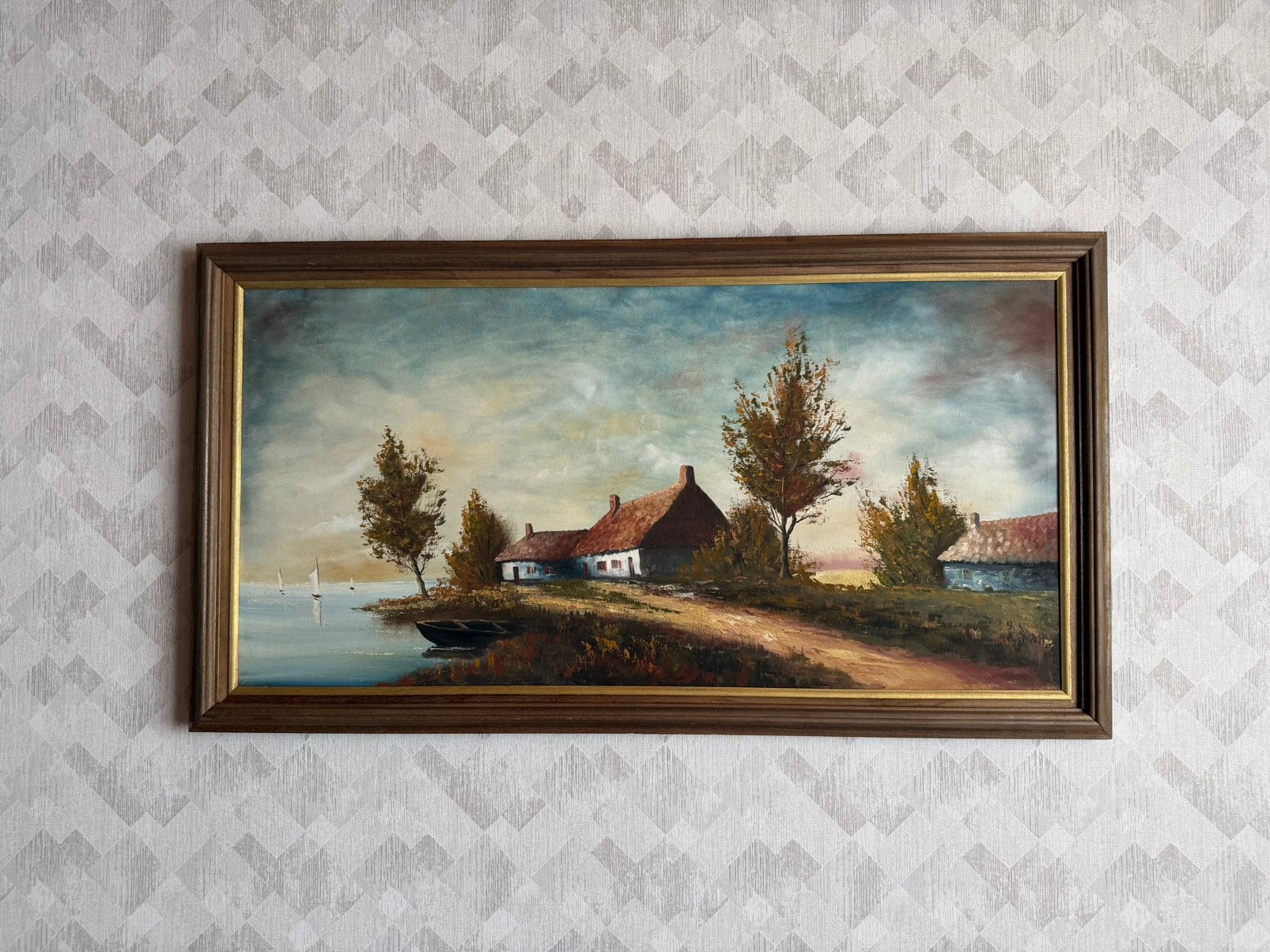 Peinture à l'huile sur toile représentant un paysage, Enlèvement