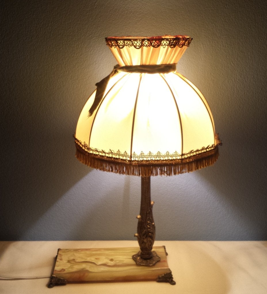 vintage tafellamp marmer en koper, Ophalen of Verzenden, 45 cm, Vintage